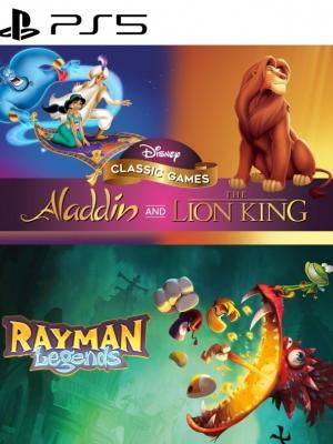 2 JUEGOS EN 1  ALADDIN Y EL REY LEON JUEGOS CLÁSICOS mas RAYMAN LEGENDS PS5